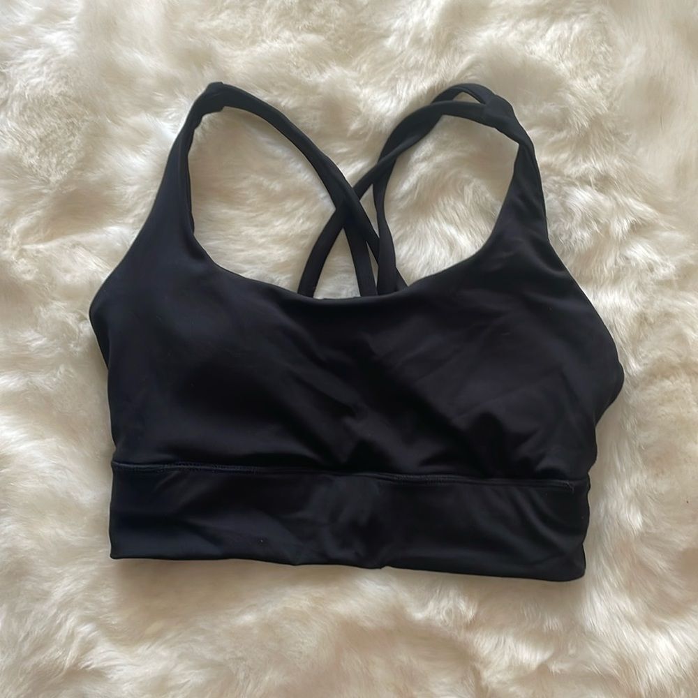 Avia black long line sports bra size small S 4-6 criss cross back